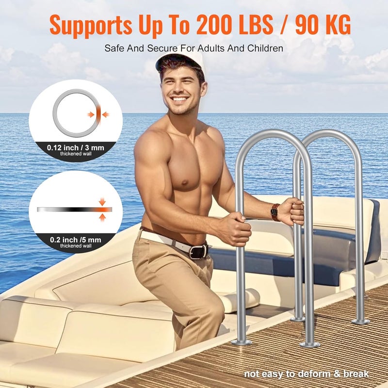 VEVOR درابزين رصيف، 36 × 13 بوصة درابزين حمام السباحة، ألمنيوم مع قاعدة للحمامات الداخلية/الخارجية، درابزين أمان للقوارب للسطوح، قضيب مقاوم للصدأ مع ملحقات للأرصفة - Image 3